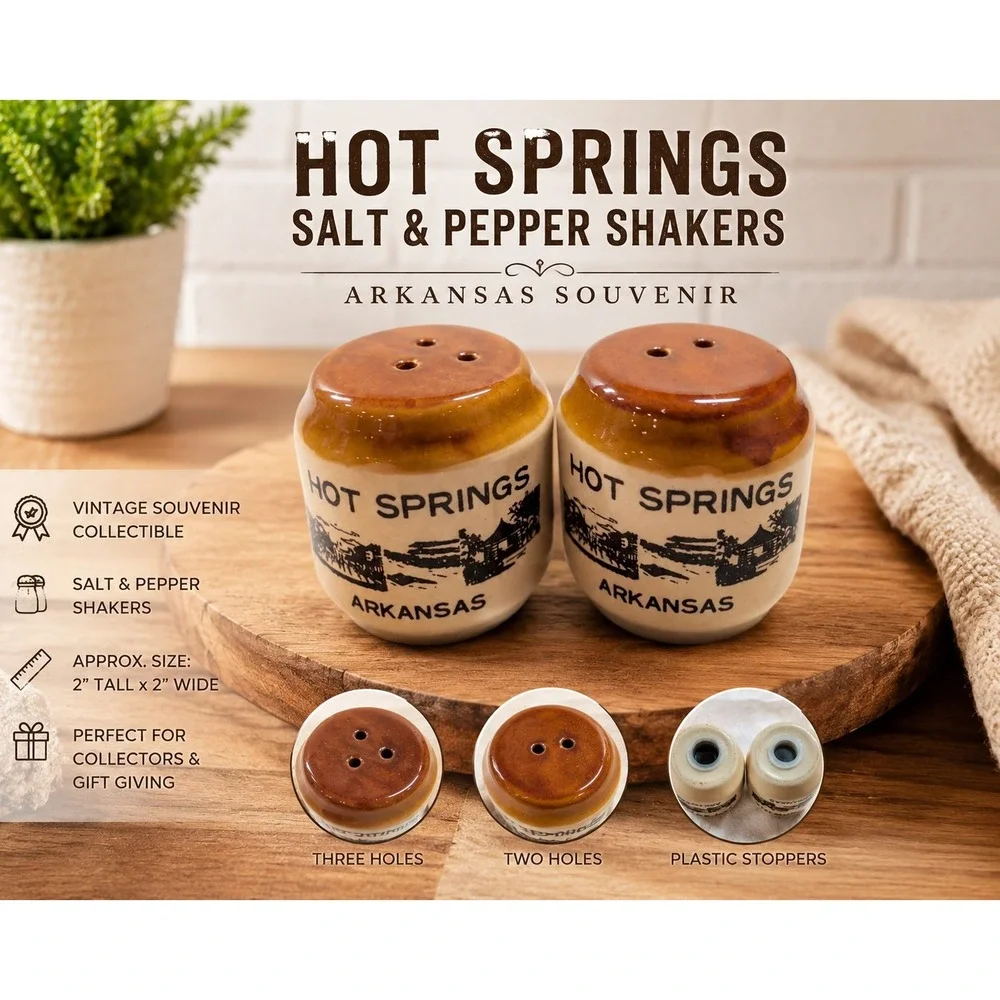 Vintage Hot Springs Arkansas Souvenir Salt and Pepper Shakers Ceramic Barrel Set